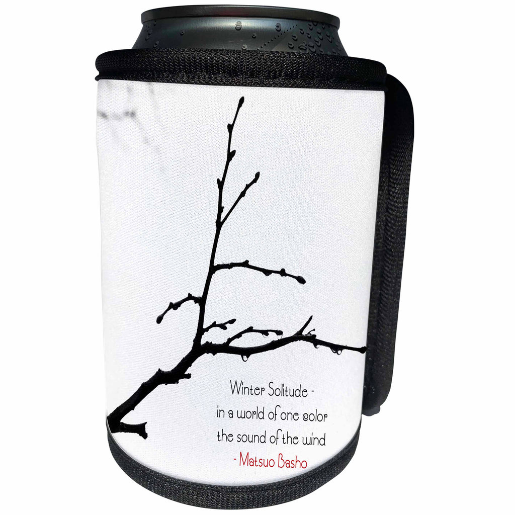 3dRose Alexis Photography - Seasons Winter - Black tree branch, drops of rain water, winter wind solitude haiku - Can Cooler Bottle Wrap (cc_281001)