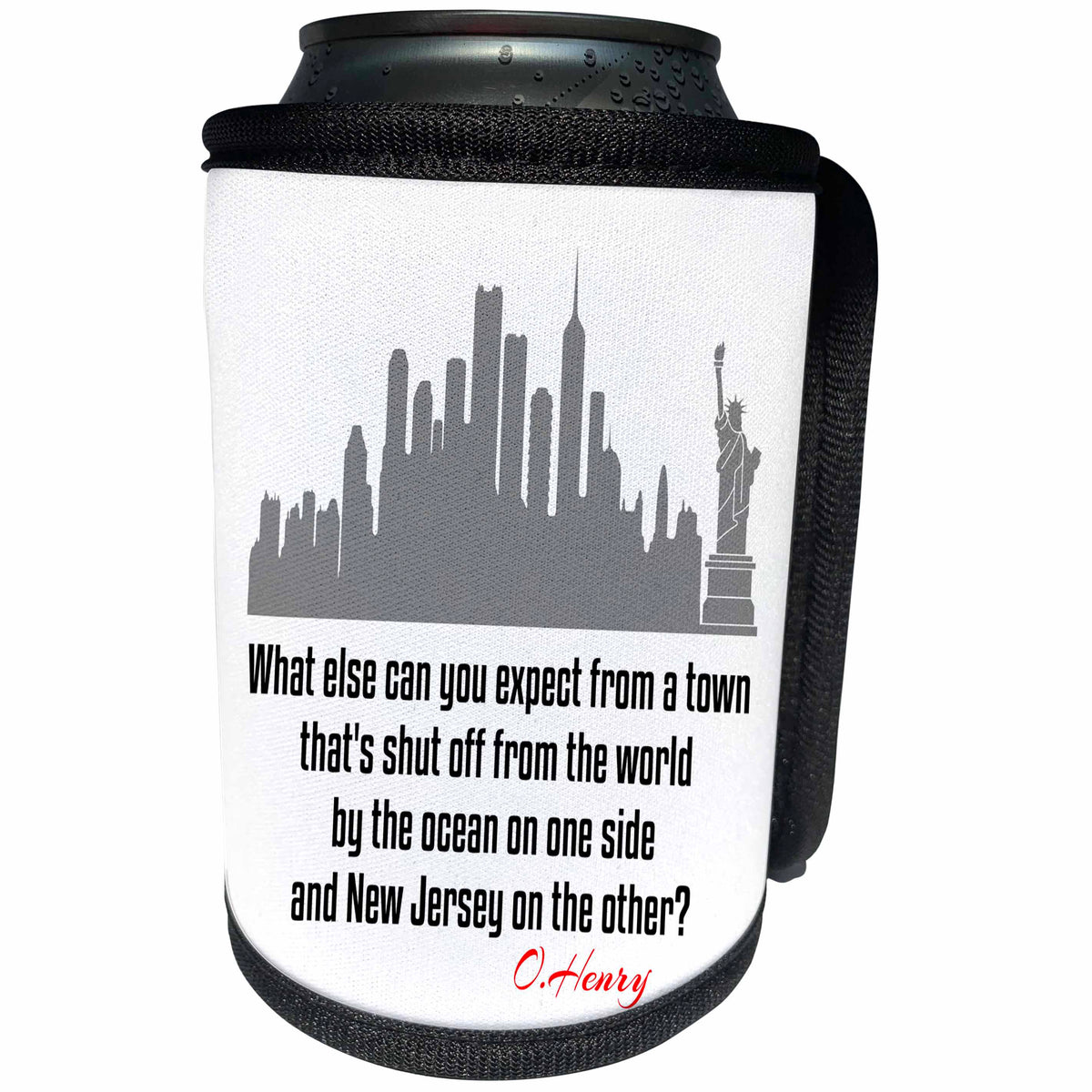3dRose Alexis Design - Quotes O.Henry - Funny O.Henry quote. What else can you expect from a town. On white - Can Cooler Bottle Wrap (cc_281004)