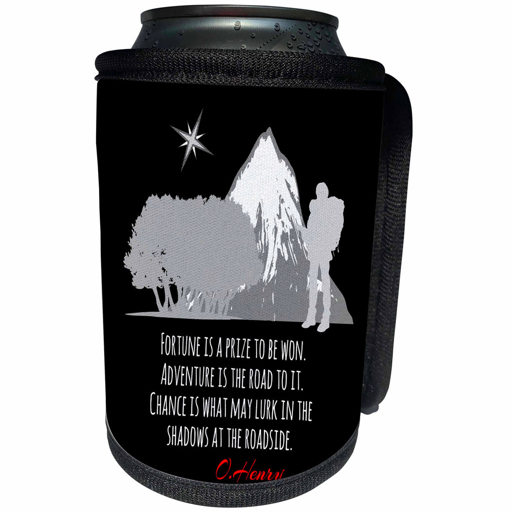 3dRose Alexis Design - Quotes O.Henry - Funny O.Henry quote. Fortune is a prize to be won. On black - Can Cooler Bottle Wrap (cc_281005)