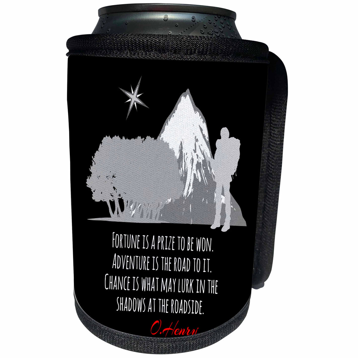 3dRose Alexis Design - Quotes O.Henry - Funny O.Henry quote. Fortune is a prize to be won. On black - Can Cooler Bottle Wrap (cc_281005)