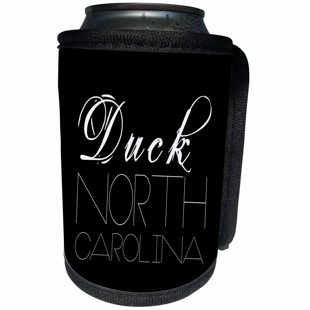 3dRose Alexis Design - American Beaches - American Beaches - Duck, North Carolina, white on black - Can Cooler Bottle Wrap (cc_281016)