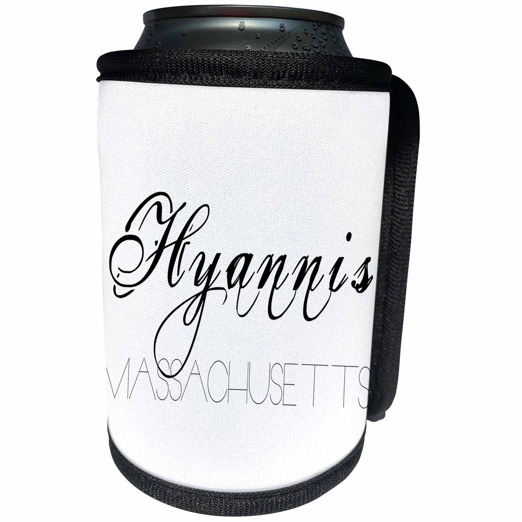 3dRose Alexis Design - American Beaches - American Beaches - Hyannis, Massachusetts, black on white - Can Cooler Bottle Wrap (cc_281017)