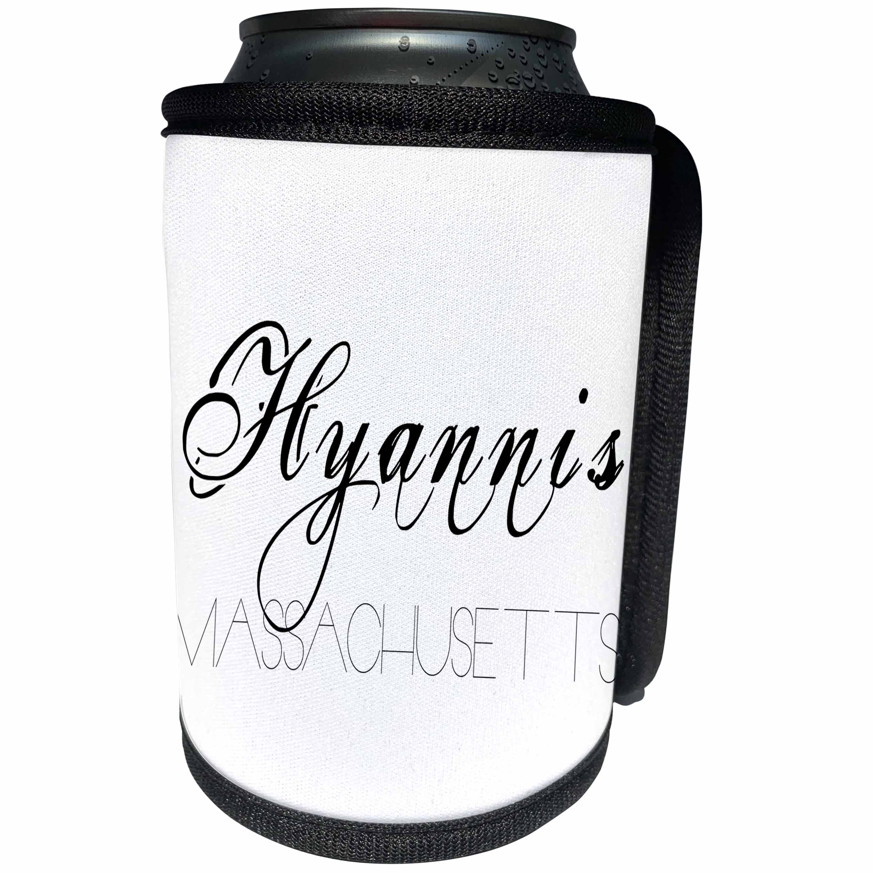 3dRose Alexis Design - American Beaches - American Beaches - Hyannis, Massachusetts, black on white - Can Cooler Bottle Wrap (cc_281017)