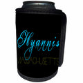 3dRose Alexis Design - American Beaches - American Beaches - Hyannis, Massachusetts, blue, yellow on black - Can Cooler Bottle Wrap (cc_281019)