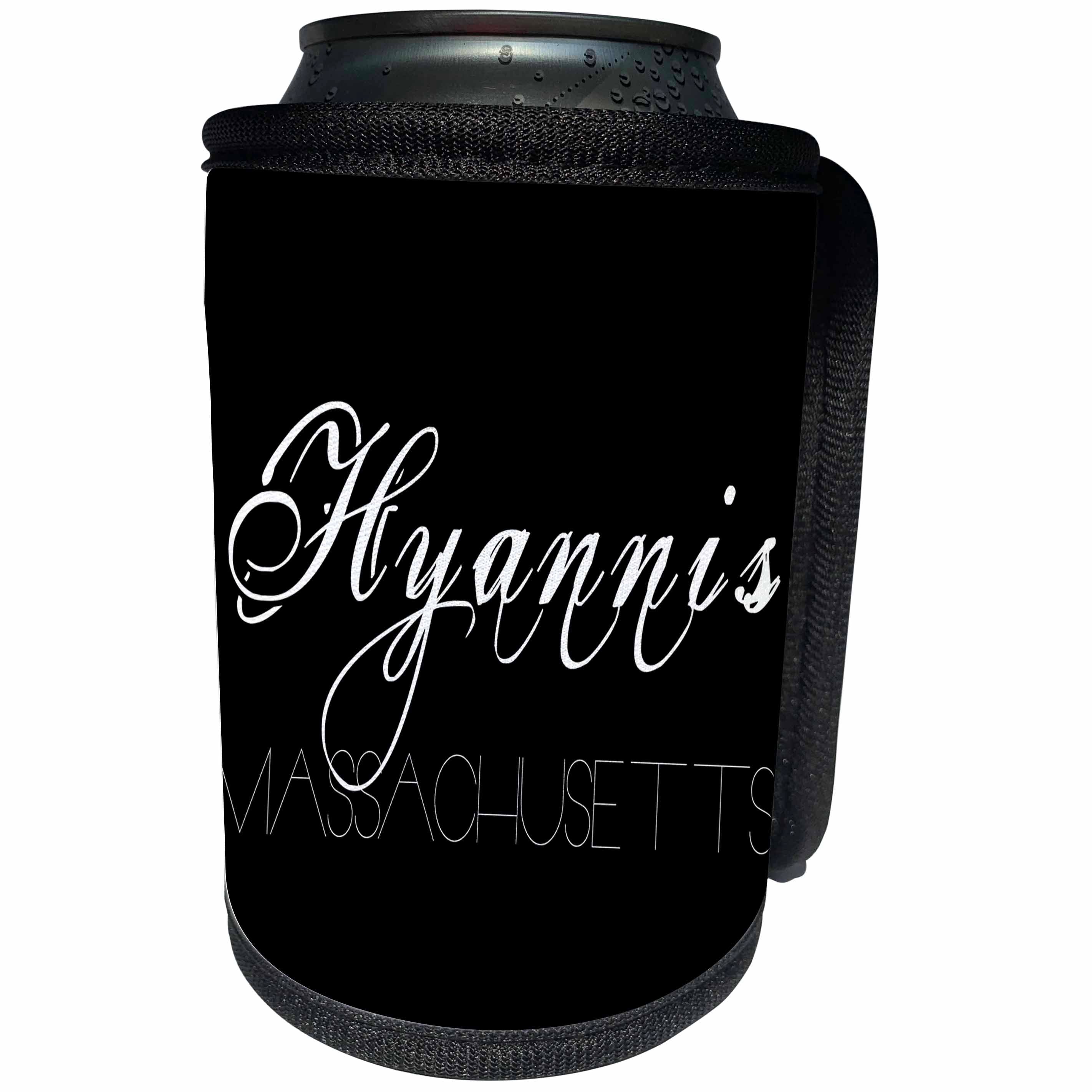 3dRose Alexis Design - American Beaches - American Beaches - Hyannis, Massachusetts, white on black - Can Cooler Bottle Wrap (cc_281020)