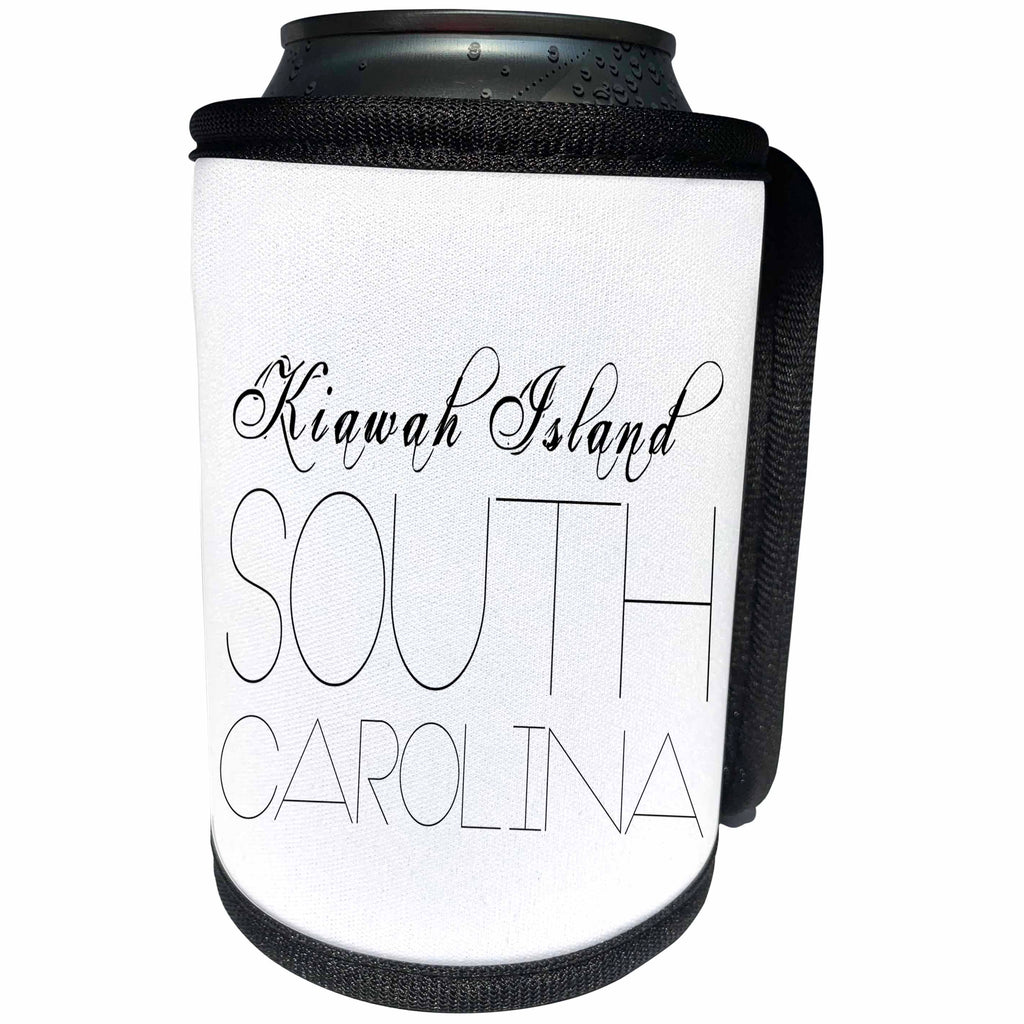 3dRose Alexis Design - American Beaches - American Beaches - Kiawah Island, South Carolina, black on white - Can Cooler Bottle Wrap (cc_281021)