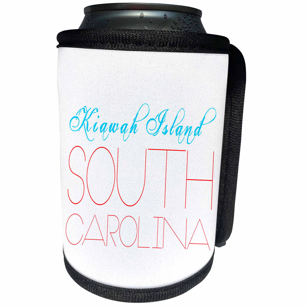 3dRose Alexis Design - American Beaches - American Beaches - Kiawah Island, South Carolina, blue, red on white - Can Cooler Bottle Wrap (cc_281022)