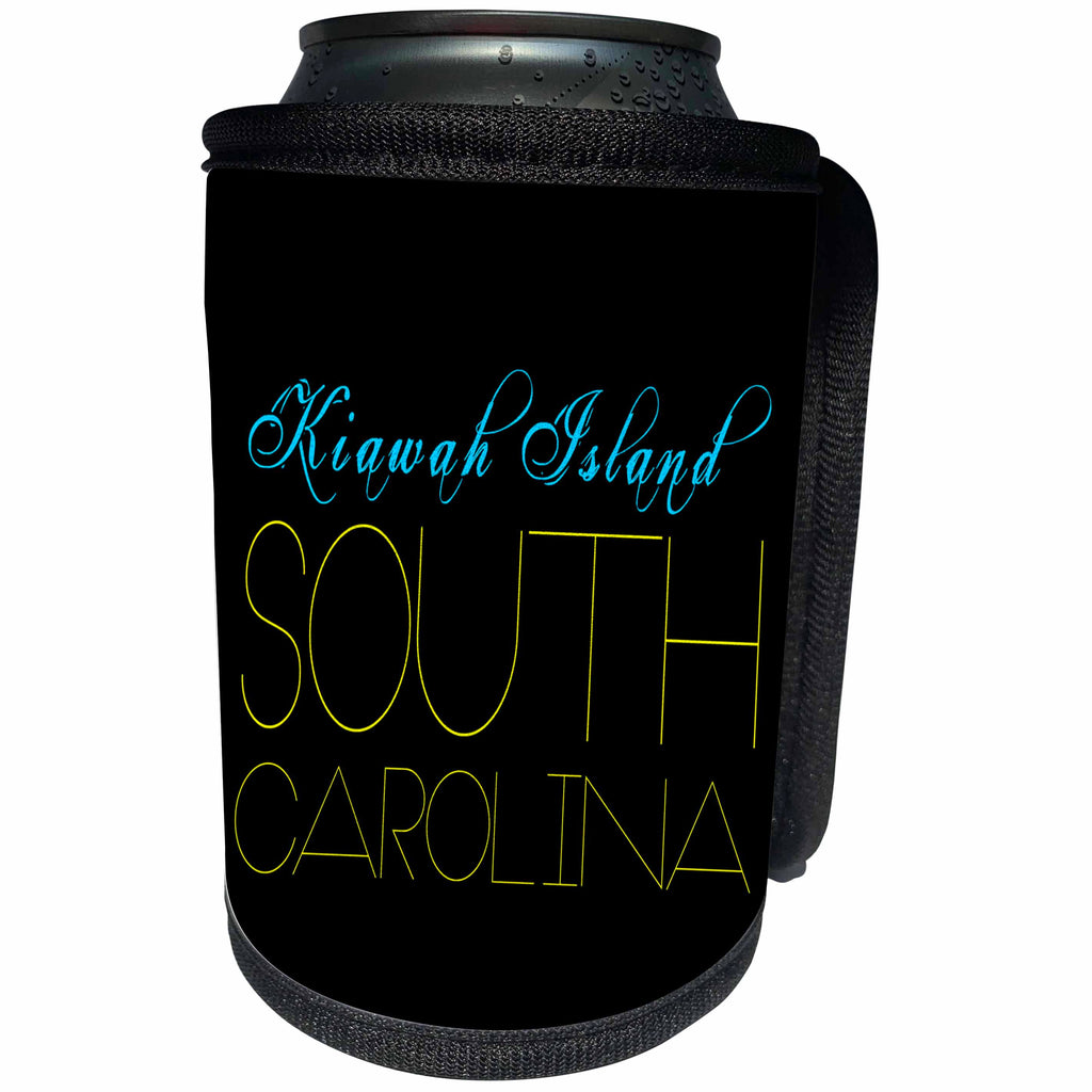 3dRose Alexis Design - American Beaches - American Beaches - Kiawah Island, South Carolina, blue, yellow, black - Can Cooler Bottle Wrap (cc_281023)