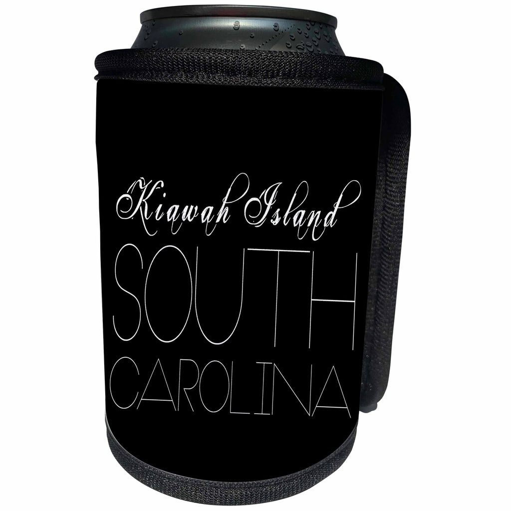 3dRose Alexis Design - American Beaches - American Beaches - Kiawah Island, South Carolina, white on black - Can Cooler Bottle Wrap (cc_281024)