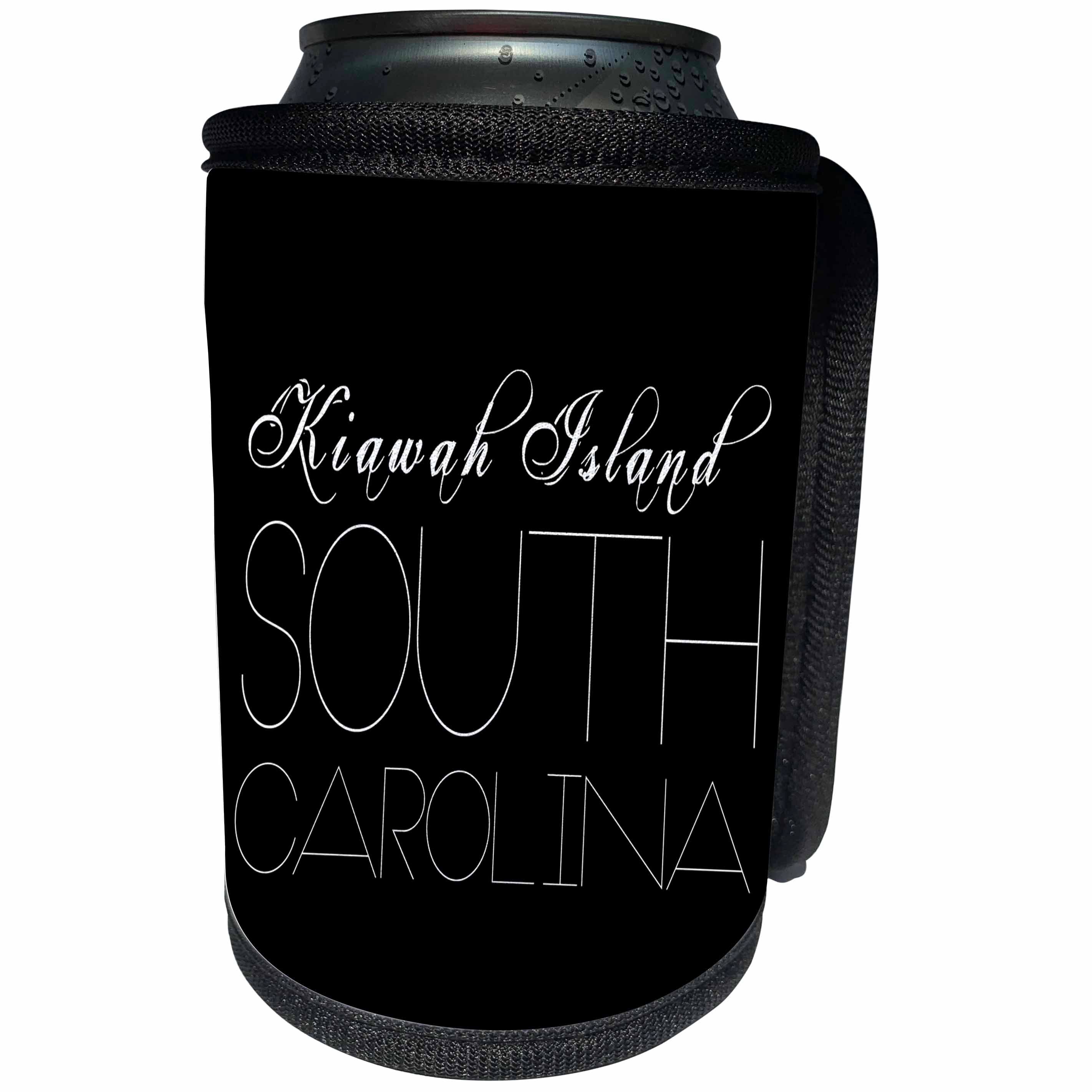3dRose Alexis Design - American Beaches - American Beaches - Kiawah Island, South Carolina, white on black - Can Cooler Bottle Wrap (cc_281024)