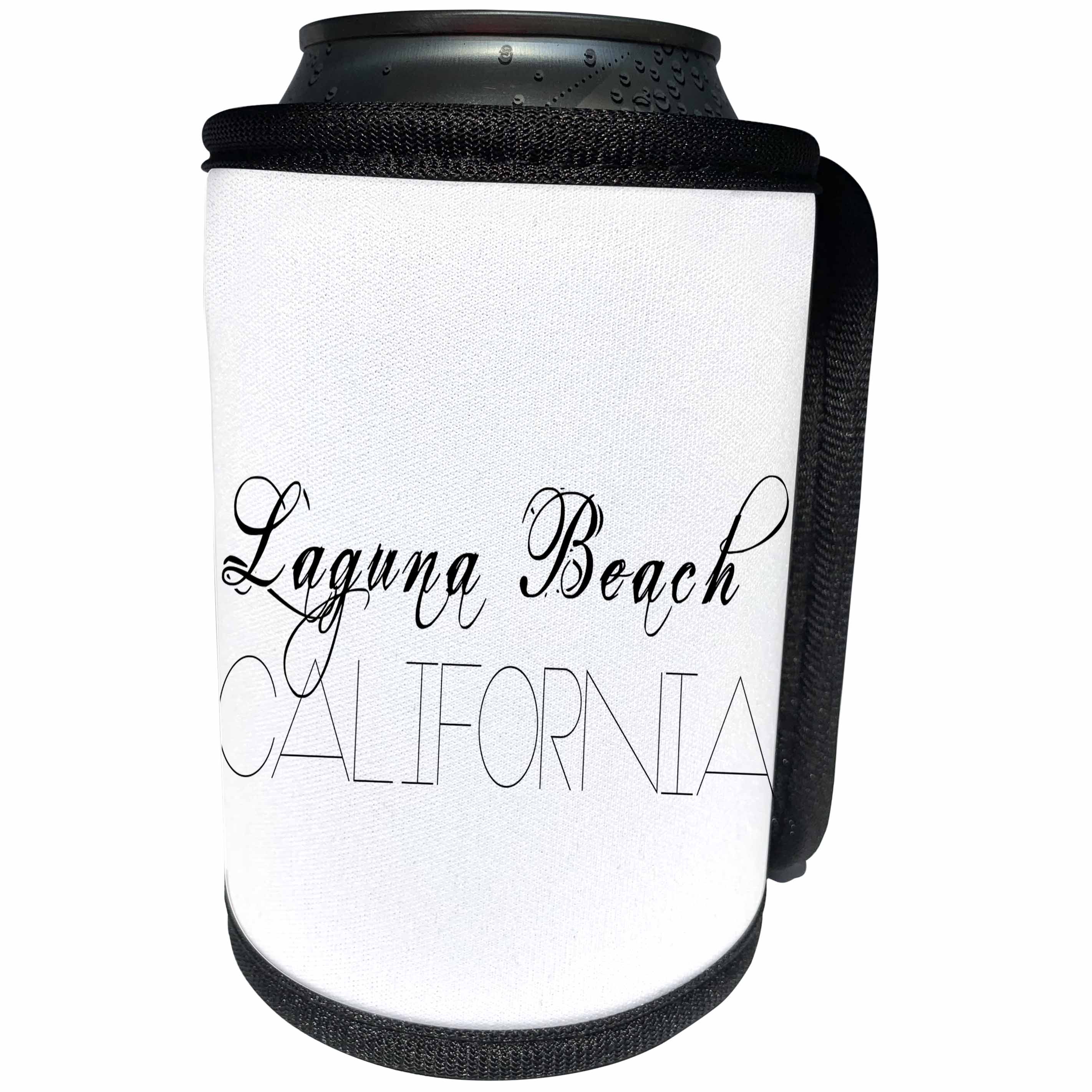3dRose Alexis Design - American Beaches - American Beaches - Laguna Beach, California, black on white - Can Cooler Bottle Wrap (cc_281025)