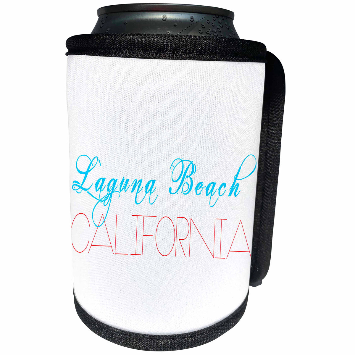 3dRose Alexis Design - American Beaches - American Beaches - Laguna Beach, California, blue, red on white - Can Cooler Bottle Wrap (cc_281026)