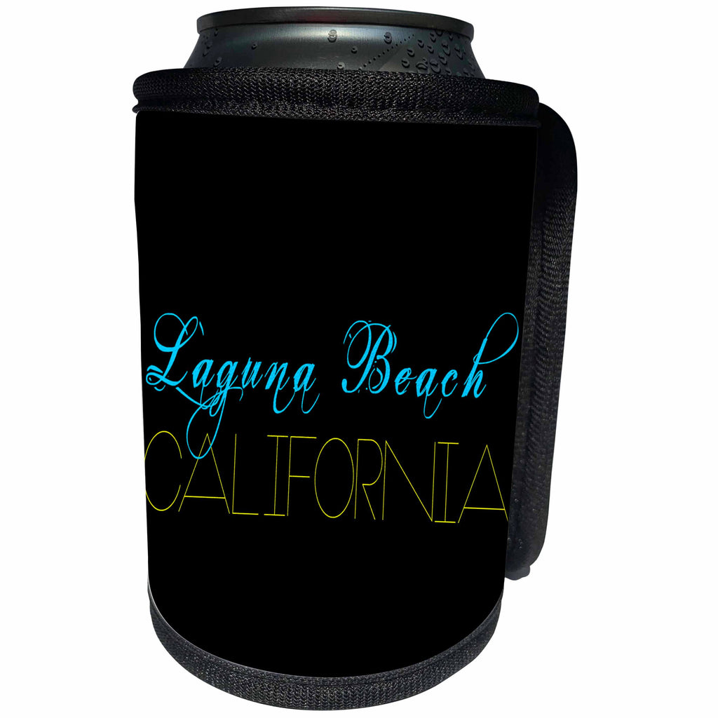 3dRose Alexis Design - American Beaches - American Beaches - Laguna Beach, California, blue, yellow, black - Can Cooler Bottle Wrap (cc_281027)