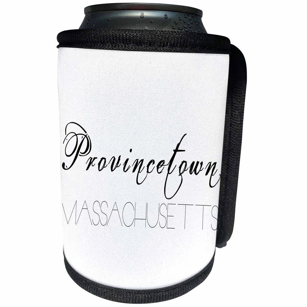 3dRose Alexis Design - American Beaches - American Beaches - Provincetown, Massachusetts, black on white - Can Cooler Bottle Wrap (cc_281029)