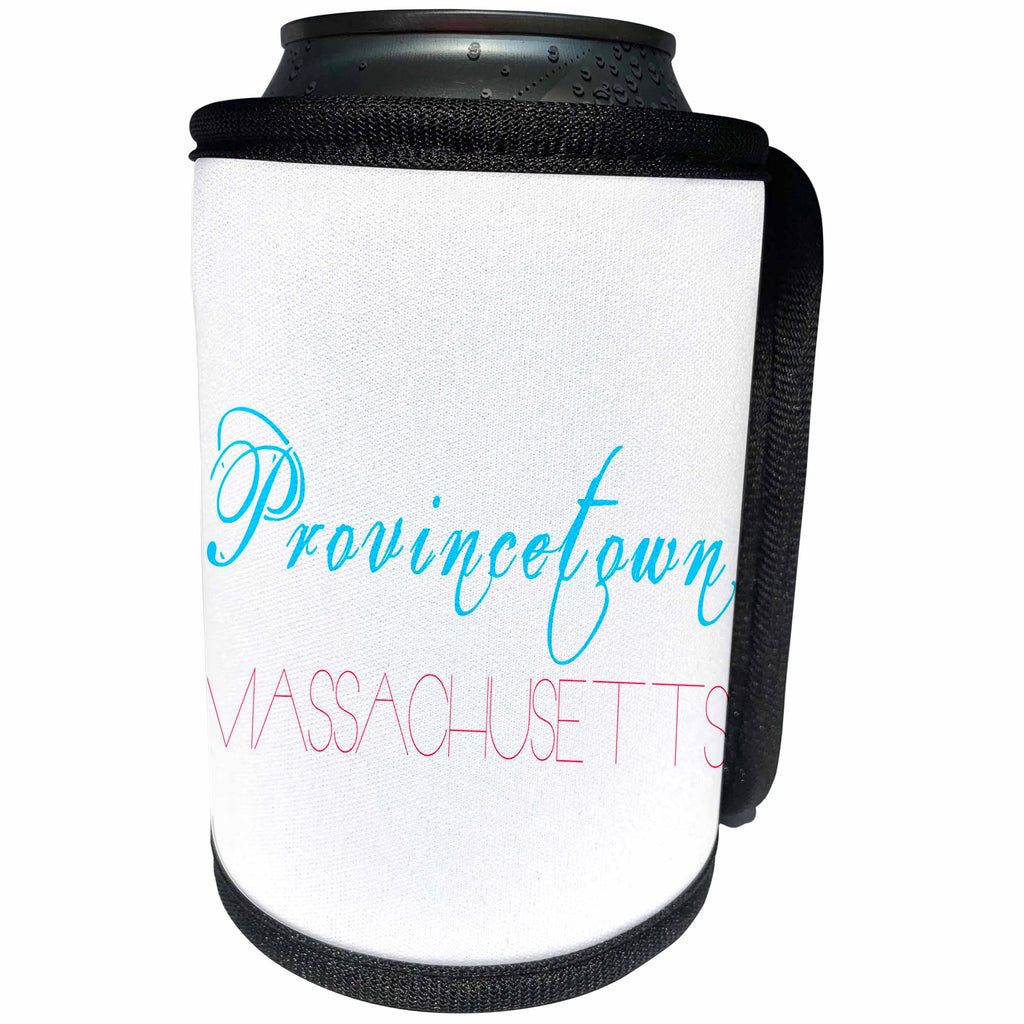 3dRose Alexis Design - American Beaches - American Beaches - Provincetown, Massachusetts, blue, red on white - Can Cooler Bottle Wrap (cc_281030)