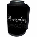 3dRose Alexis Design - American Beaches - American Beaches - Provincetown, Massachusetts, white on black - Can Cooler Bottle Wrap (cc_281032)