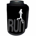 3dRose Alexis Design - Sport Athletics - Woman sportsman jogger runs over a word RUN. White, grey on black - Can Cooler Bottle Wrap (cc_281044)