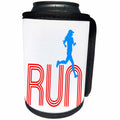 3dRose Alexis Design - Sport Athletics - Woman sportsman jogger runs over a word RUN. Red, blue on white - Can Cooler Bottle Wrap (cc_281045)