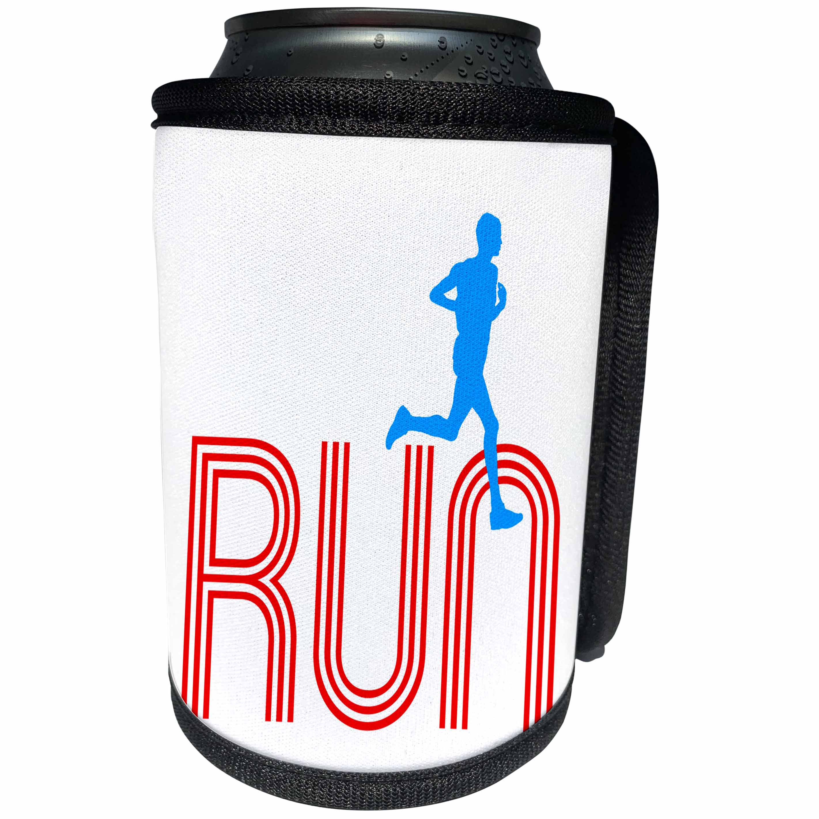 3dRose Alexis Design - Sport Athletics - Man sportsman or a jogger runs over a word RUN. Red, blue on white - Can Cooler Bottle Wrap (cc_281049)