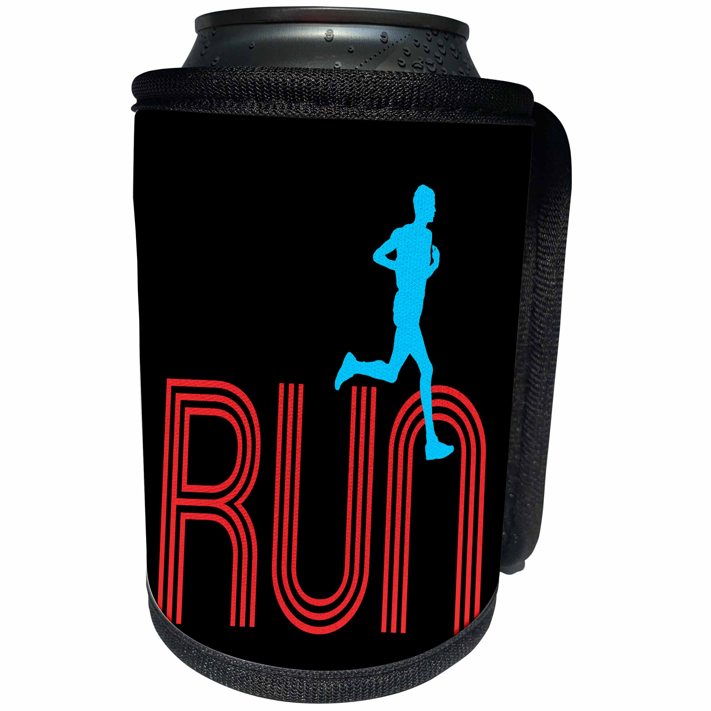 3dRose Alexis Design - Sport Athletics - Man sportsman or a jogger runs over a word RUN. Red, blue on black - Can Cooler Bottle Wrap (cc_281050)