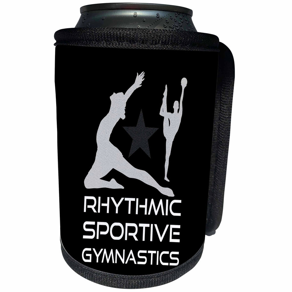 3dRose Alexis Design - Sport Gymnastics - Rhythmic Sportive Gymnastics texts, female sportsmen. White on black - Can Cooler Bottle Wrap (cc_281057)