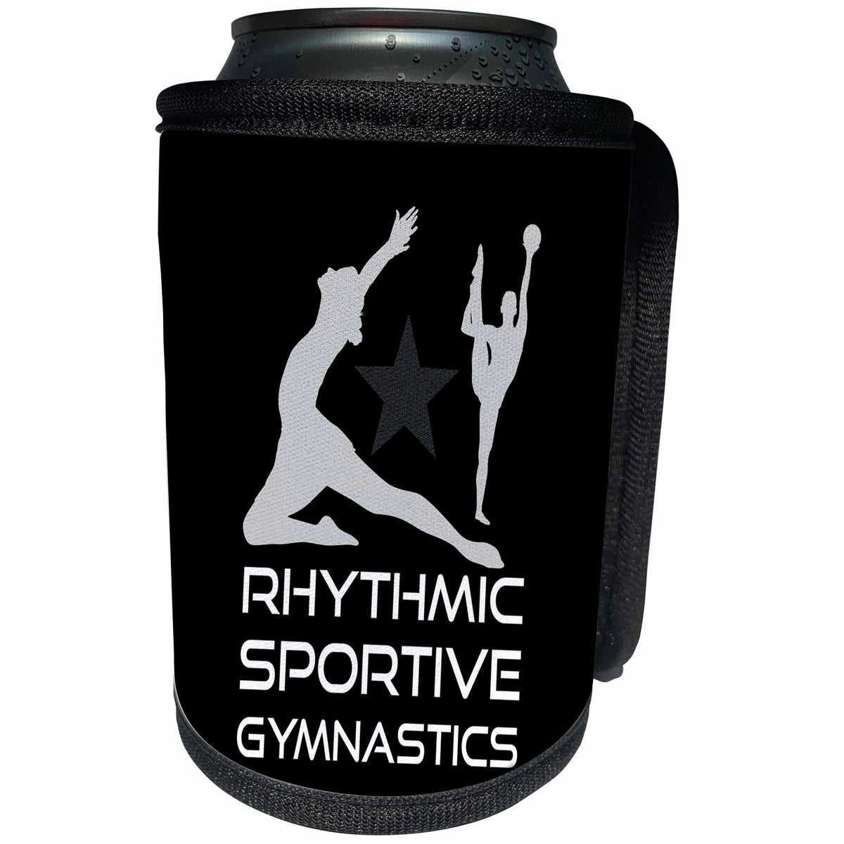 3dRose Alexis Design - Sport Gymnastics - Rhythmic Sportive Gymnastics texts, female sportsmen. White on black - Can Cooler Bottle Wrap (cc_281057)