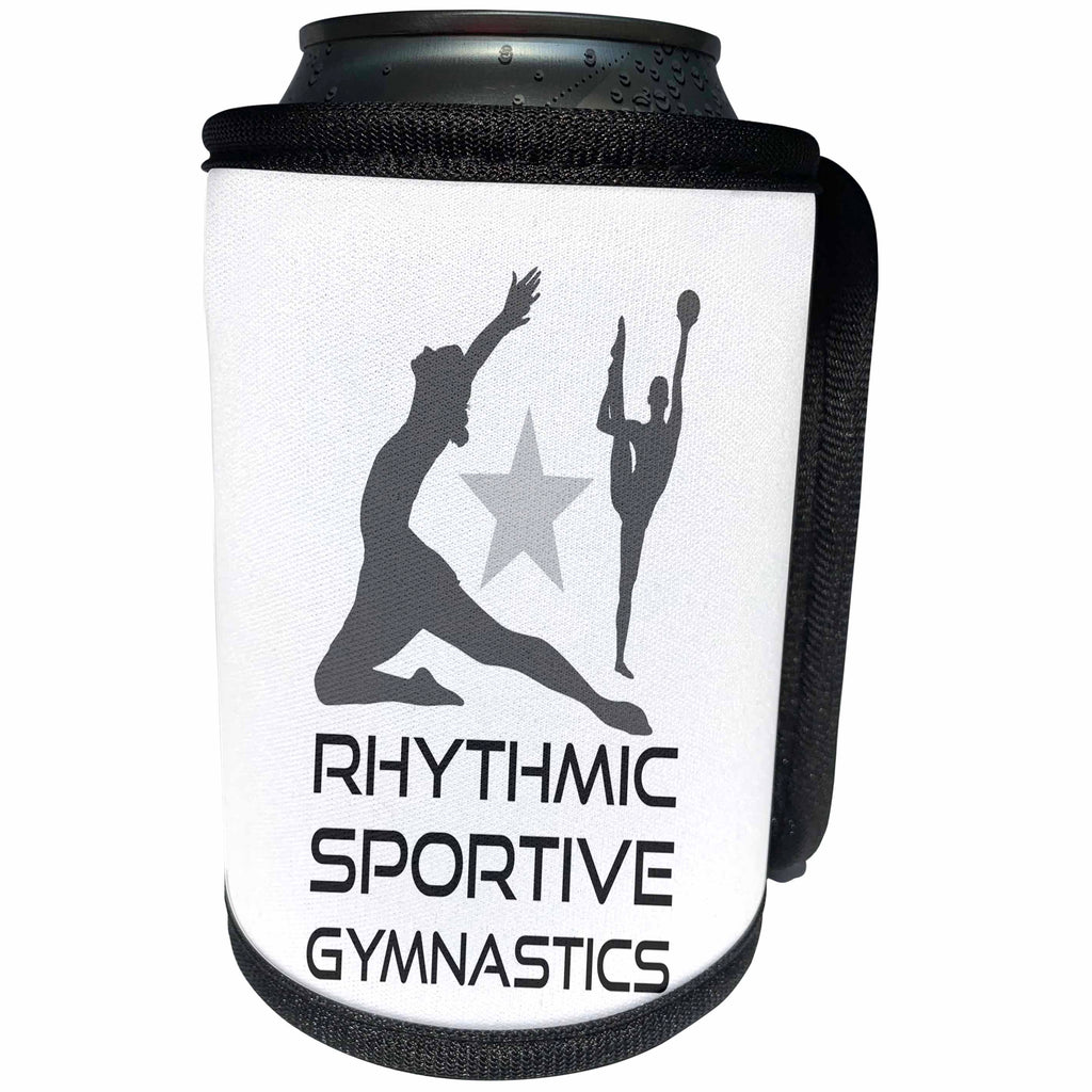 3dRose Alexis Design - Sport Gymnastics - Rhythmic Sportive Gymnastics texts, female sportsmen. Black on white - Can Cooler Bottle Wrap (cc_281058)