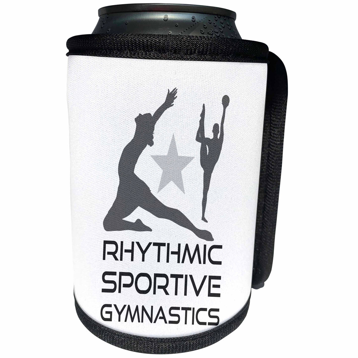 3dRose Alexis Design - Sport Gymnastics - Rhythmic Sportive Gymnastics texts, female sportsmen. Black on white - Can Cooler Bottle Wrap (cc_281058)