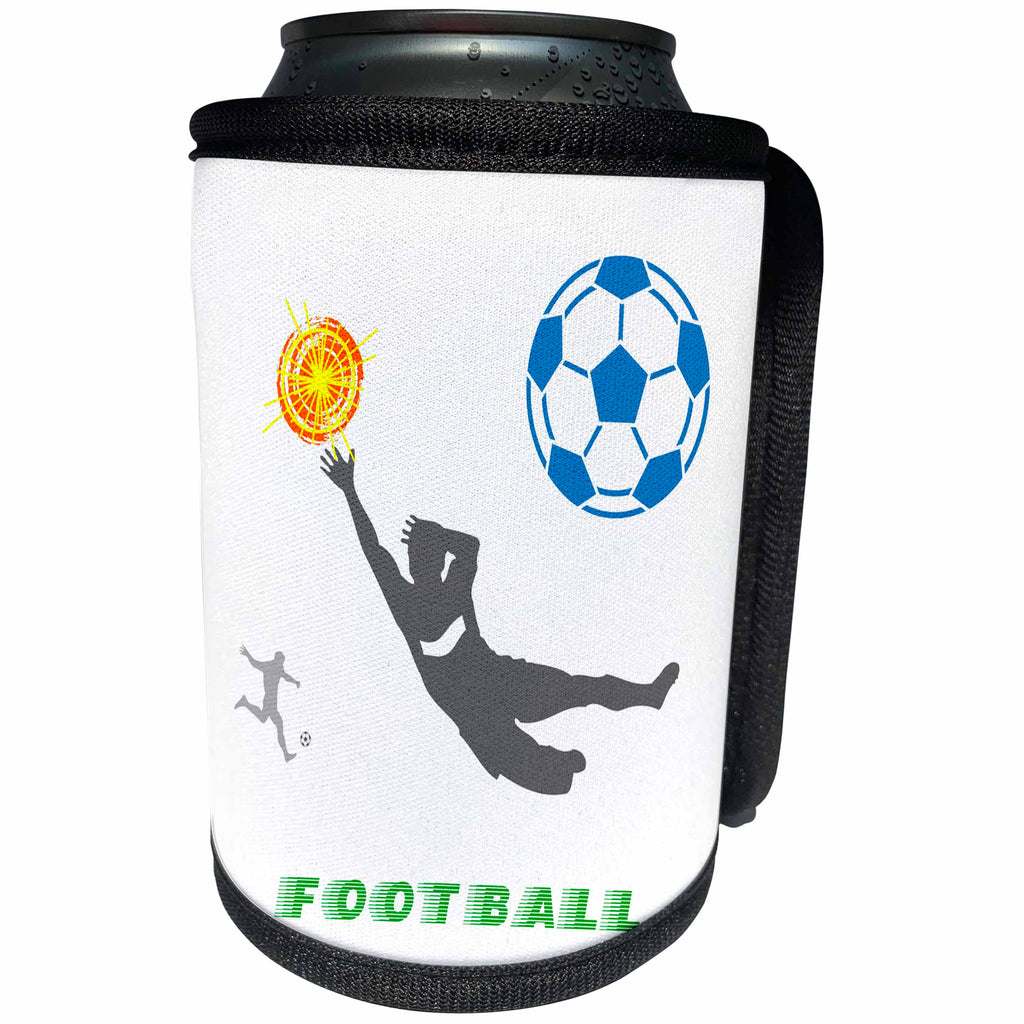 3dRose Alexis Design - Sport Soccer - Football, soccer. Goalkeeper, sun, green text Football Color on white - Can Cooler Bottle Wrap (cc_281064)