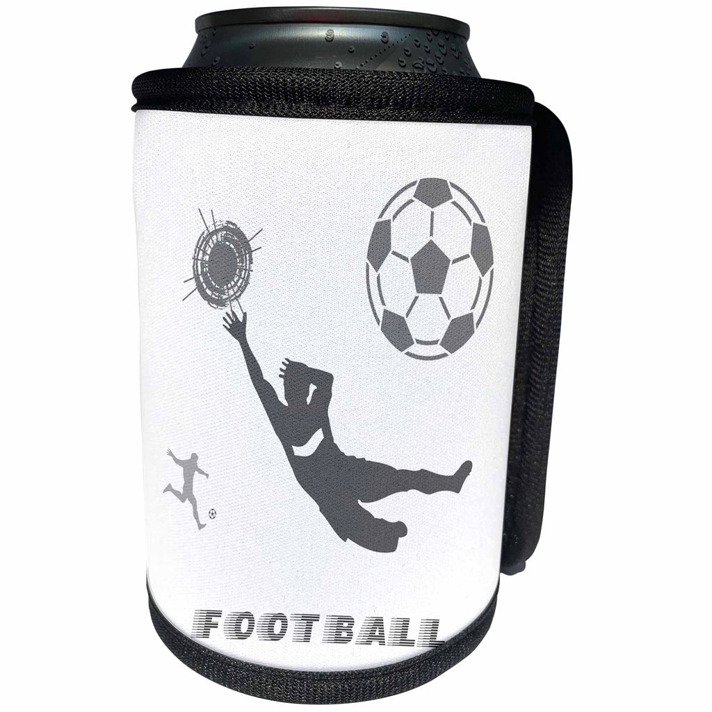 3dRose Alexis Design - Sport Soccer - Football, soccer. Goalkeeper, sun, grey text Football. Grey on white - Can Cooler Bottle Wrap (cc_281066)
