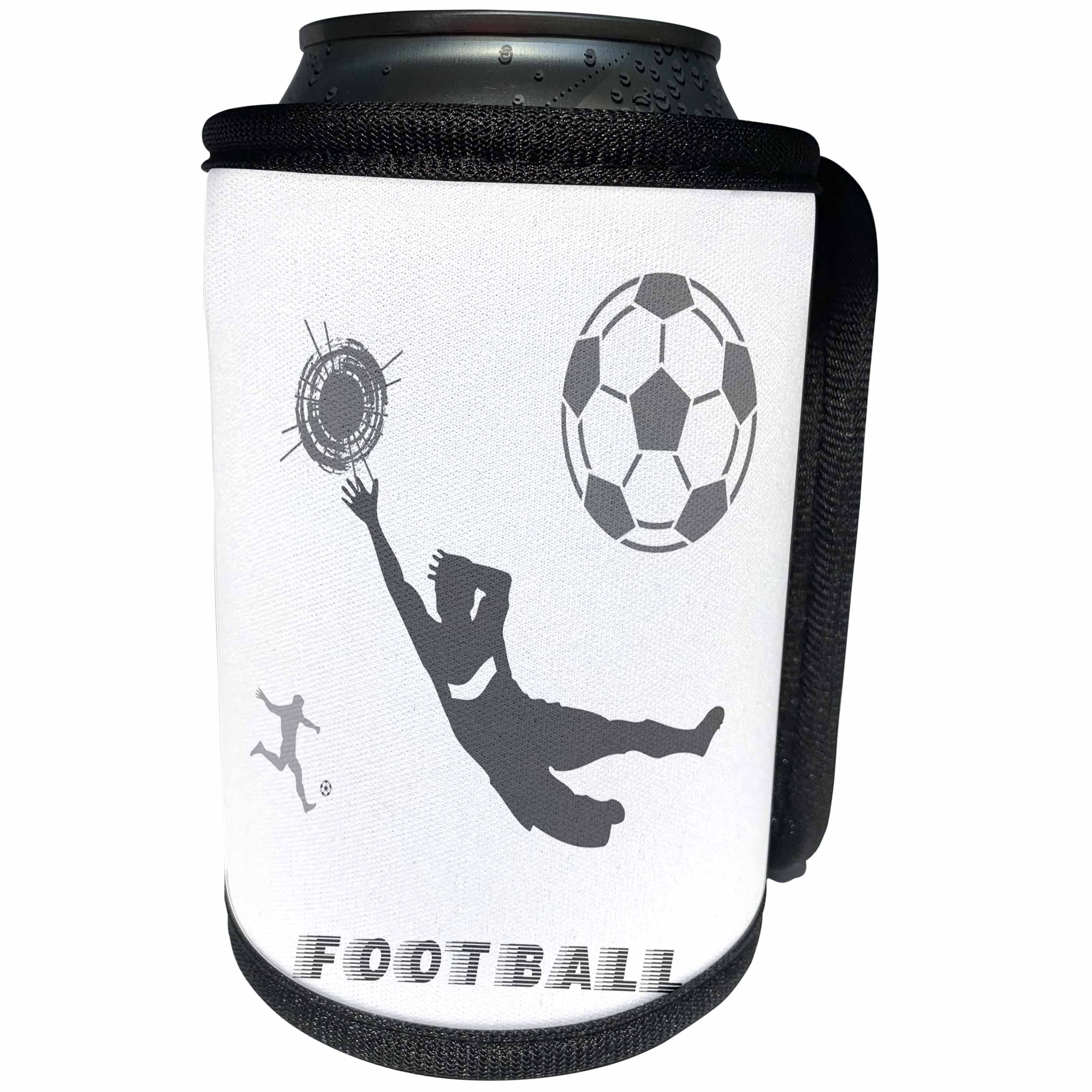 3dRose Alexis Design - Sport Soccer - Football, soccer. Goalkeeper, sun, grey text Football. Grey on white - Can Cooler Bottle Wrap (cc_281066)