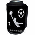 3dRose Alexis Design - Sport Soccer - Football, soccer. Goalkeeper, sun. Grey sign SOCCER. White on black - Can Cooler Bottle Wrap (cc_281069)