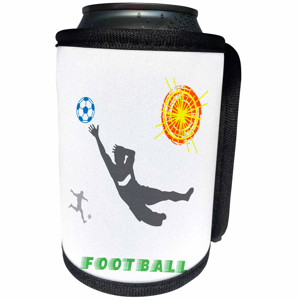 3dRose Alexis Design - Sport Soccer - Football, soccer. Goalkeeper, blue ball. Sign Football. Color, white - Can Cooler Bottle Wrap (cc_281076)