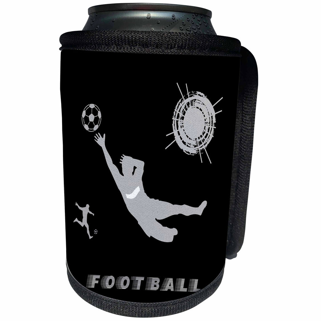 3dRose Alexis Design - Sport Soccer - Football, soccer. Goalkeeper catches ball. Sign Football. Grey, black - Can Cooler Bottle Wrap (cc_281077)