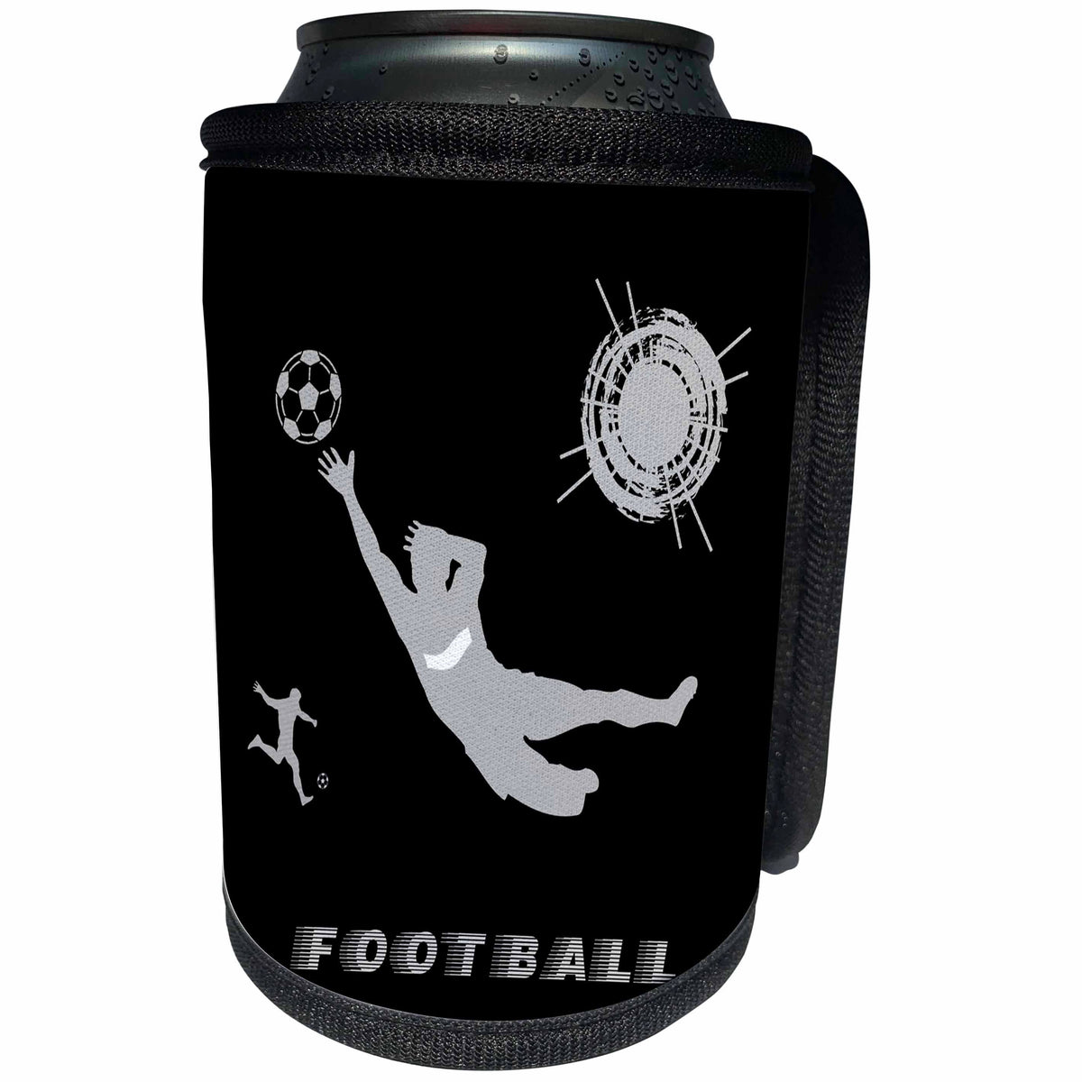 3dRose Alexis Design - Sport Soccer - Football, soccer. Goalkeeper catches ball. Sign Football. Grey, black - Can Cooler Bottle Wrap (cc_281077)
