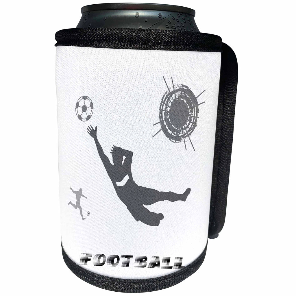 3dRose Alexis Design - Sport Soccer - Football, soccer. Goalkeeper catches ball. Sign Football. Grey, white - Can Cooler Bottle Wrap (cc_281078)
