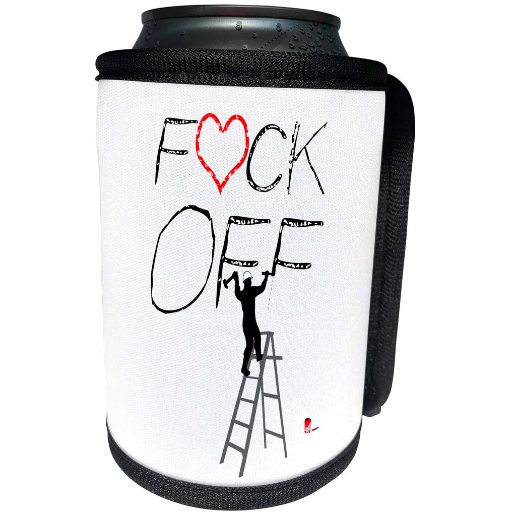 3dRose Alexis Design - Funny Worker - Man worker chisels the text F RED HEART CK Off. Adult humor - Can Cooler Bottle Wrap (cc_281079)