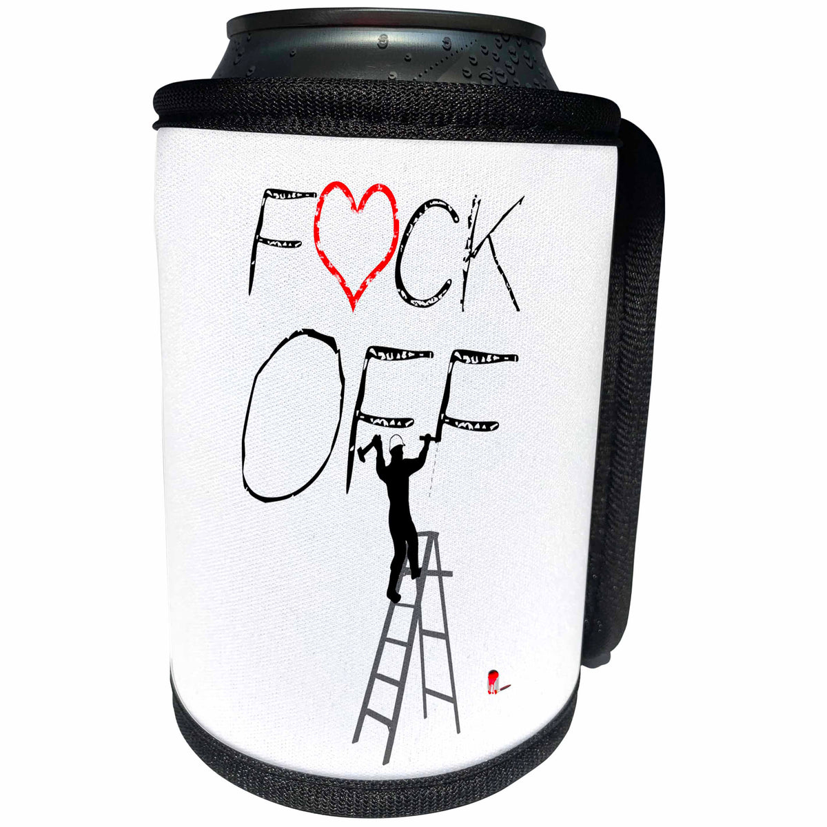 3dRose Alexis Design - Funny Worker - Man worker chisels the text F RED HEART CK Off. Adult humor - Can Cooler Bottle Wrap (cc_281079)