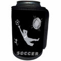 3dRose Alexis Design - Sport Soccer - Football, soccer. Goalkeeper catches ball. Sign SOCCER. Grey on black - Can Cooler Bottle Wrap (cc_281081)