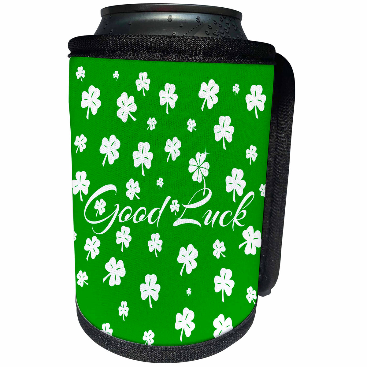 3dRose Alexis Design - Holidays St. Patricks Day - St. Patricks Day Good Luck, lucky shamrock pattern on green - Can Cooler Bottle Wrap (cc_281084)