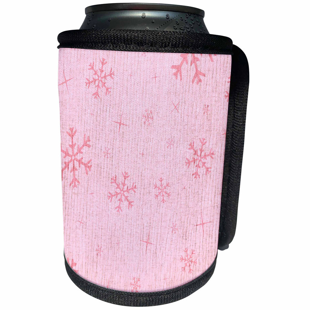 3dRose Patricia Sanders Creations - Pink Snowflakes - Can Cooler Bottle Wrap (cc_28109)
