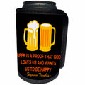 3dRose Alexis Design - Quotes Beer - Benjamin Franklin quote on beer Beer is a proof that God on black - Can Cooler Bottle Wrap (cc_281100)
