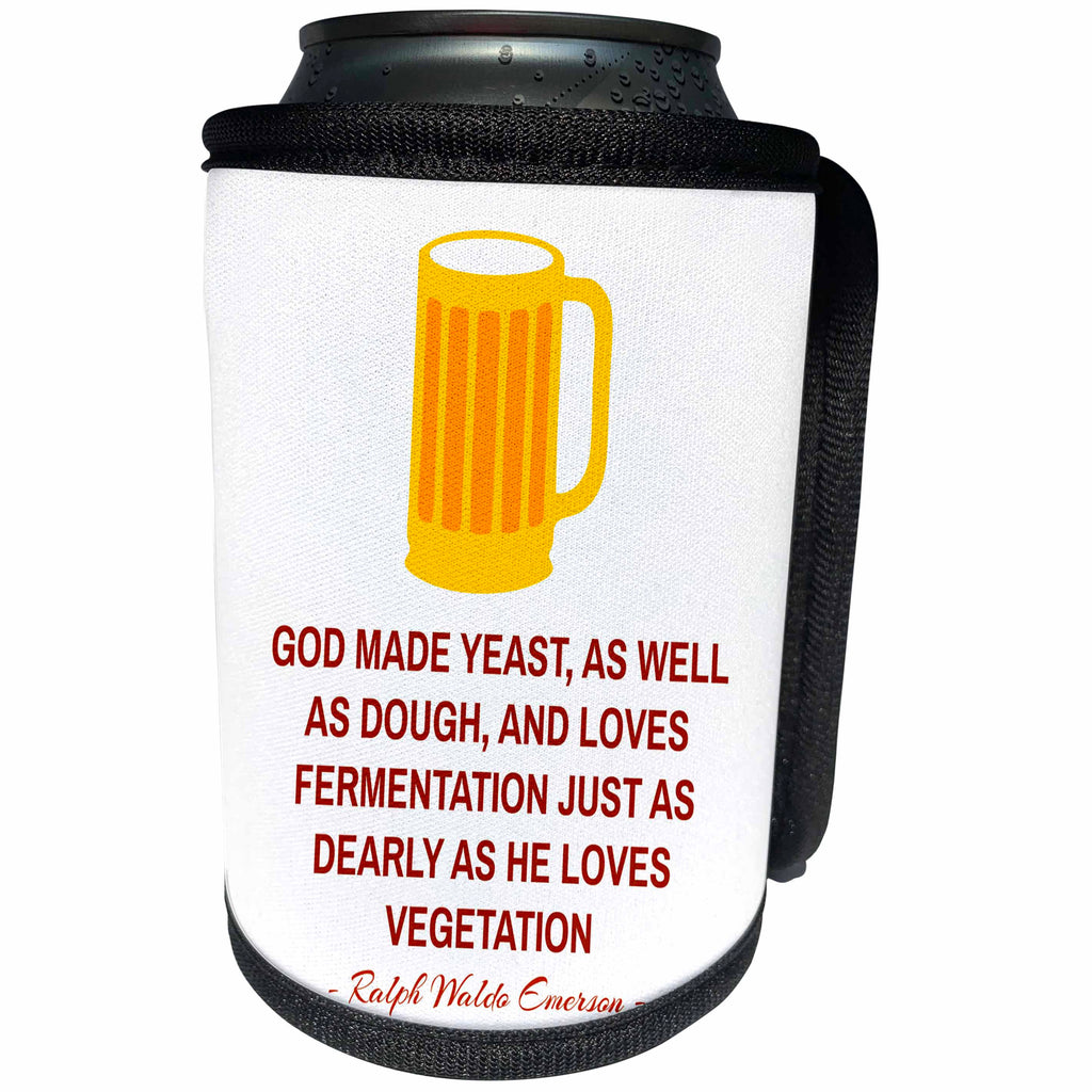 3dRose Alexis Design - Quotes Beer - Ralph Waldo Emerson quote on beer God made yeast on white - Can Cooler Bottle Wrap (cc_281103)