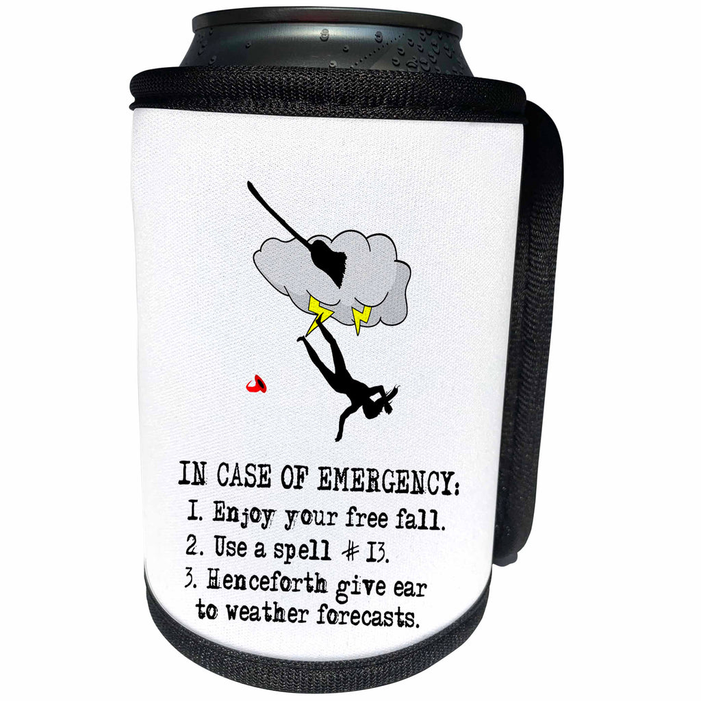 3dRose Alexis Design - Funny Witch - In case of emergency witch flight accident instruction on white - Can Cooler Bottle Wrap (cc_281106)