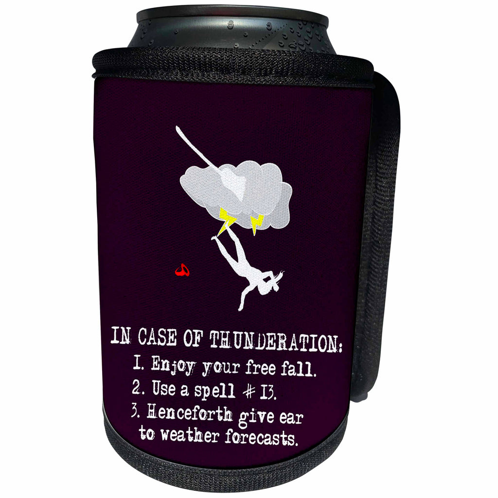 3dRose Alexis Design - Funny Witch - In case of thunderation witch flight accident instruction on violet - Can Cooler Bottle Wrap (cc_281108)