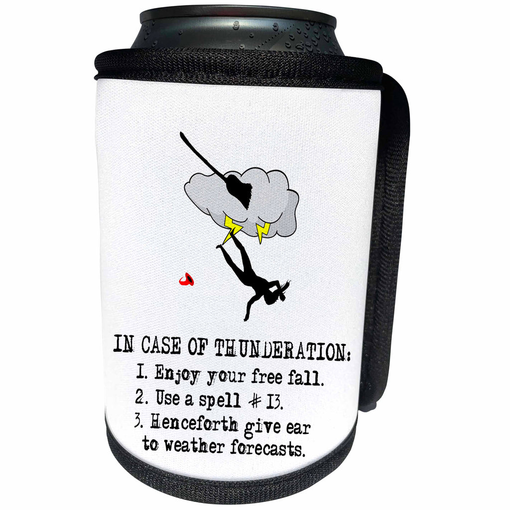 3dRose Alexis Design - Funny Witch - In case of thunderation witch flight accident instruction on white - Can Cooler Bottle Wrap (cc_281109)