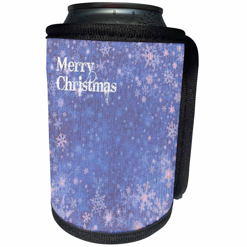 3dRose Patricia Sanders Christmas - Blue Christmas Snowflakes - Can Cooler Bottle Wrap (cc_28111)