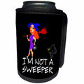 3dRose Alexis Design - Funny Witch - Pretty witch with a broomstick, black cat. I am not a sweeper, black - Can Cooler Bottle Wrap (cc_281110)