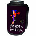 3dRose Alexis Design - Funny Witch - Pretty witch with a broomstick, black cat. I am not a sweeper, violet - Can Cooler Bottle Wrap (cc_281111)