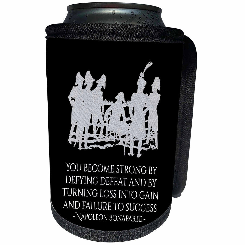 3dRose Alexis Design - Quotes Napoleon - Napoleon Bonaparte You become strong by defying defeat on black - Can Cooler Bottle Wrap (cc_281125)